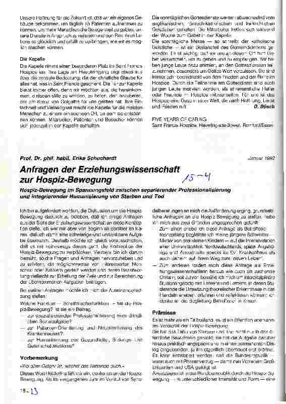 Vorschauseite 1: Anfragen der Erziehungswissenschaft zur Hospiz-Bewegung