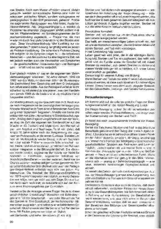 Vorschauseite 3: Anfragen der Erziehungswissenschaft zur Hospiz-Bewegung