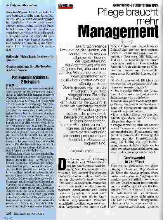 Vorschauseite 1: Pflege braucht mehr Management GesundheitsStrukturReform 1993