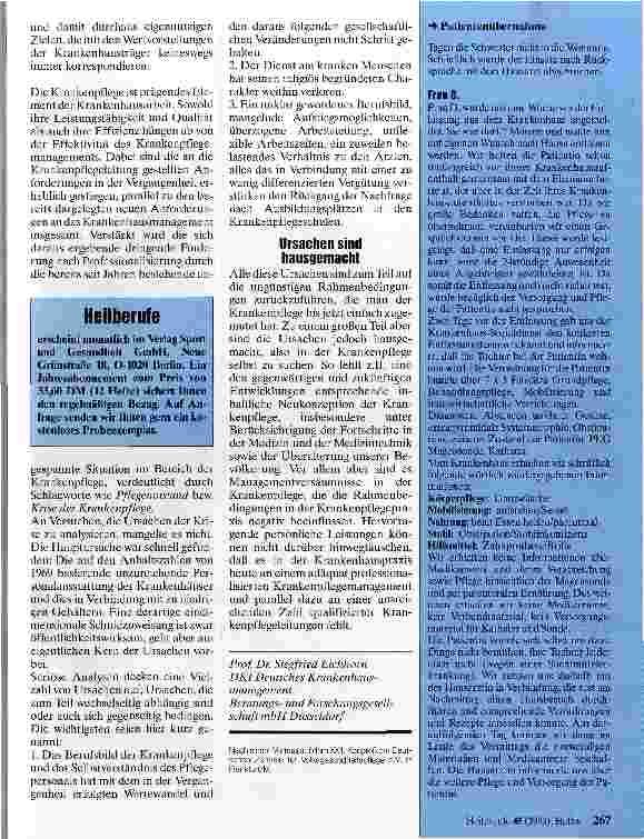 Vorschauseite 2: Pflege braucht mehr Management GesundheitsStrukturReform 1993