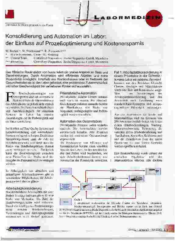 Vorschauseite 1: Konsolidierung und Automation im Labor: der Einfluss auf Prozeßoptimierung und Kostenersparnis