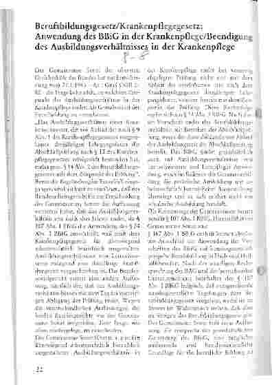 Vorschauseite 1: Berufsbildungsgesetz/Krankenpflegegesetz: Anwendung des BBiG in der Krankenpflege/Beendigung des Ausbildungsverhältnisses in der Pflege