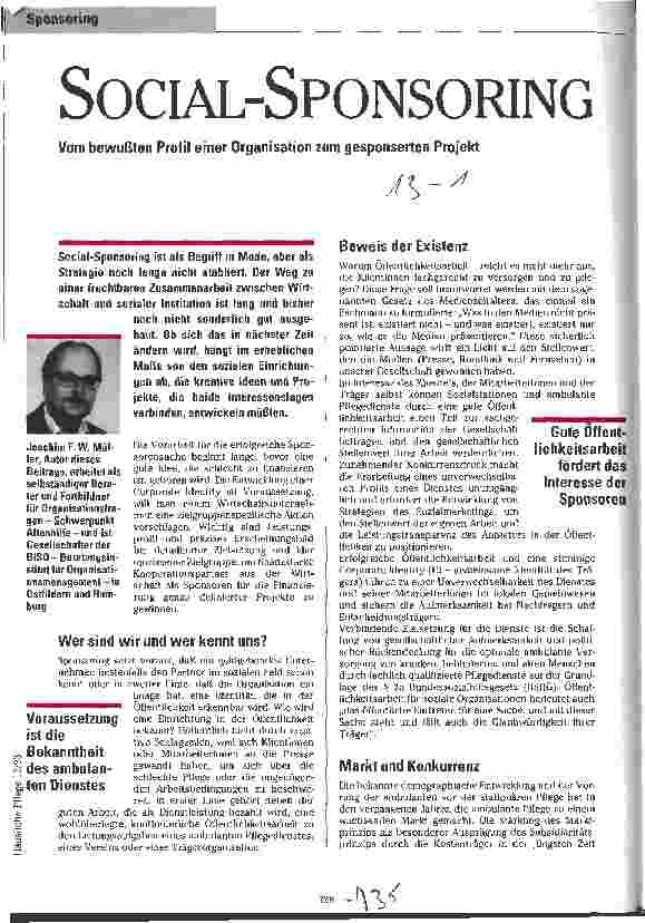 Vorschauseite 1: Social-Sponsoring Vom bewußten Profil einer Organisation zum gesponserten Projekt