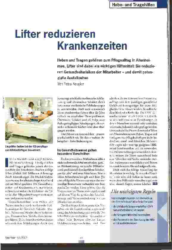Vorschauseite 1: Lifter reduzieren Krankenzeiten