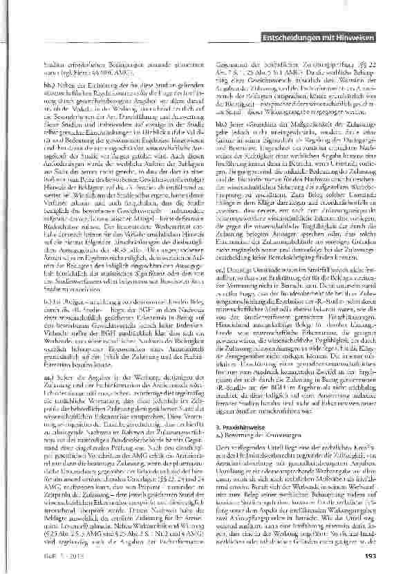 Vorschauseite 2: Zu den Anforderungen an eine zulässige Arzneimittelwerbung mit Ergebnissen von wissenschaftlichen Studien