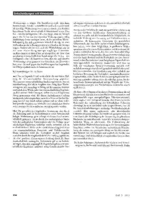 Vorschauseite 3: Zu den Anforderungen an eine zulässige Arzneimittelwerbung mit Ergebnissen von wissenschaftlichen Studien