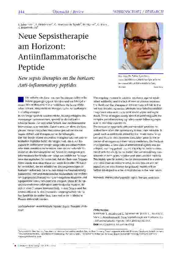 Vorschauseite 1: Neue Sepsistherapie am Horizont: Antiinflammatorische Peptide