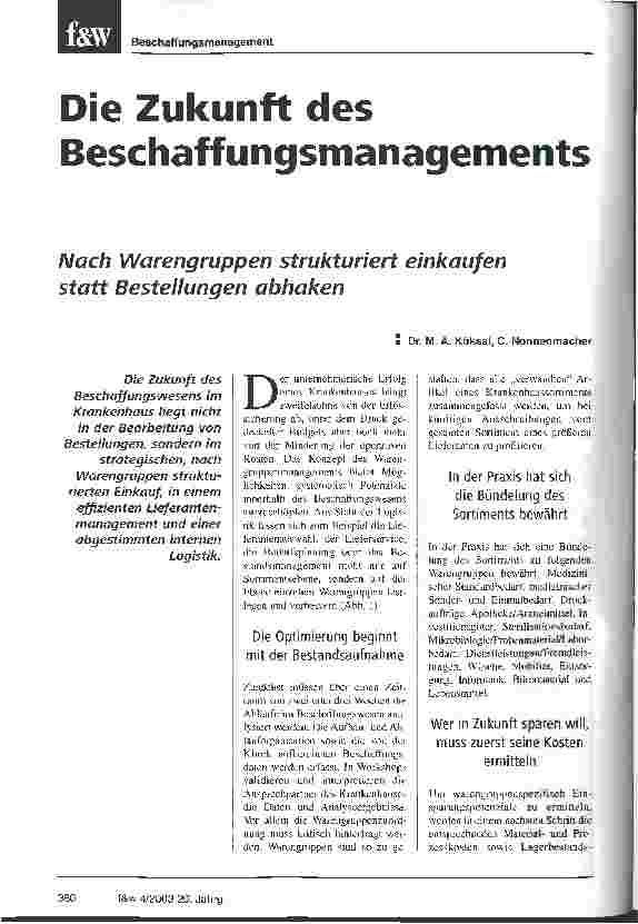 Vorschauseite 1: Die Zukunft des Beschaffungsmanagements Nach Warengruppen strukturiert einkaufen statt Bestellungen abhaken