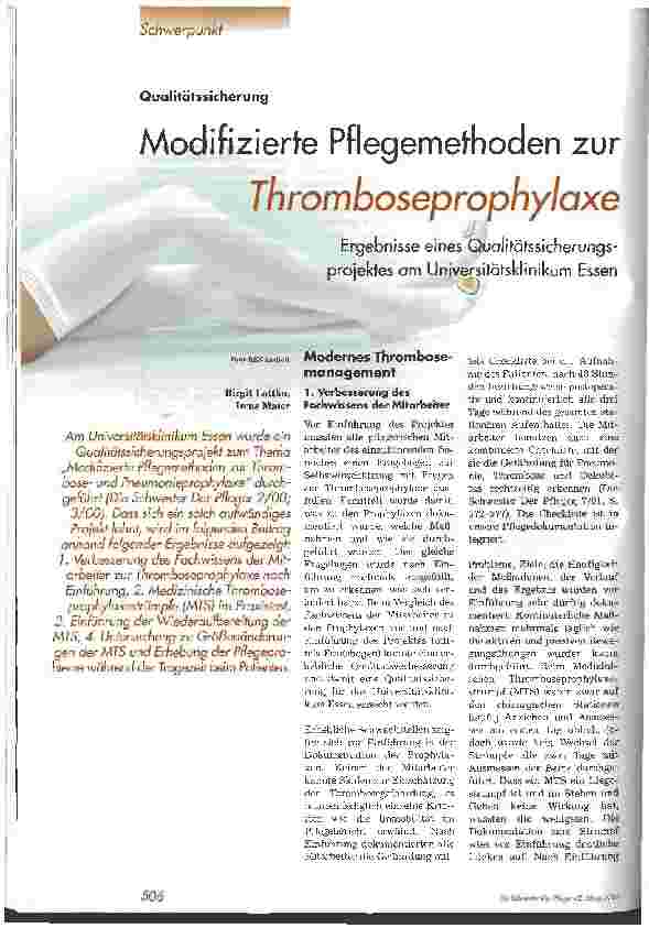 Vorschauseite 1: Modifizierte Pflegemethoden zur Thromboseprophylaxe