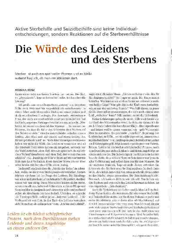 Vorschauseite 1: Die Würde des Leidens und des Sterbens