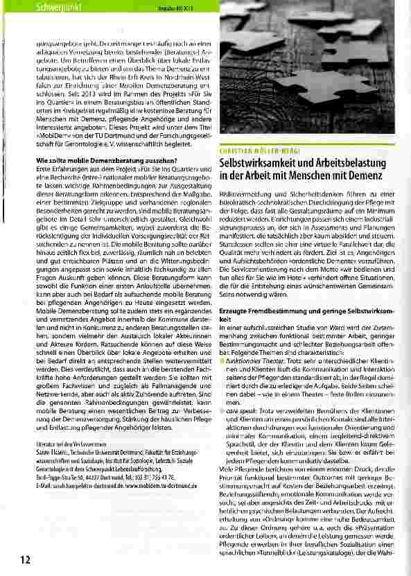 Vorschauseite 1: Selbstwirksamkeit und Arbeitsbelastung in der Arbeit mit Menschen mit Demenz