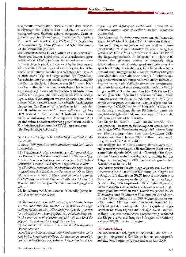 Vorschauseite 2: Überstunden bei (Wechsel-)Schichtarbeit -Sind Monatsdienstpläne noch zuempfehlen? Urteil des BAG vom 25. April 2013 - 6 AZR 800/11