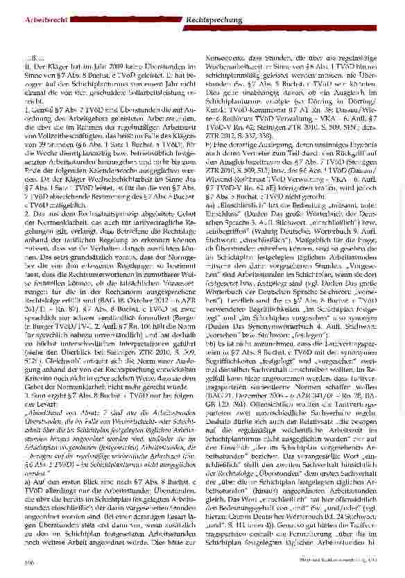 Vorschauseite 3: Überstunden bei (Wechsel-)Schichtarbeit -Sind Monatsdienstpläne noch zuempfehlen? Urteil des BAG vom 25. April 2013 - 6 AZR 800/11