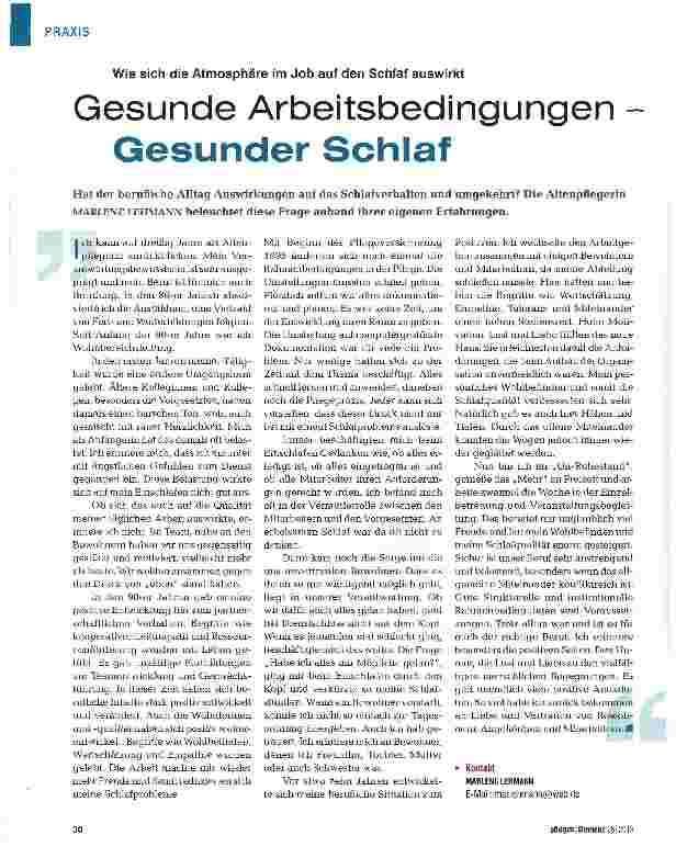 Vorschauseite 1: Gesunde Arbeitsbedingungen Gesunder Schlaf