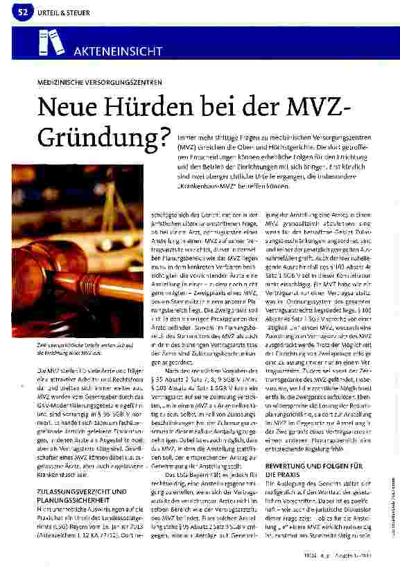 Vorschauseite 1: Neue Hürden bei der MVZ-Gründung?
