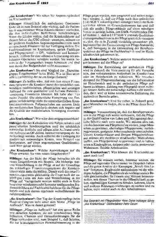 Vorschauseite 2: Pflege im Aufbruch Im Gespräch m. dem Präsidenten des 18. Hospital Congresses, H. D. Hübinger