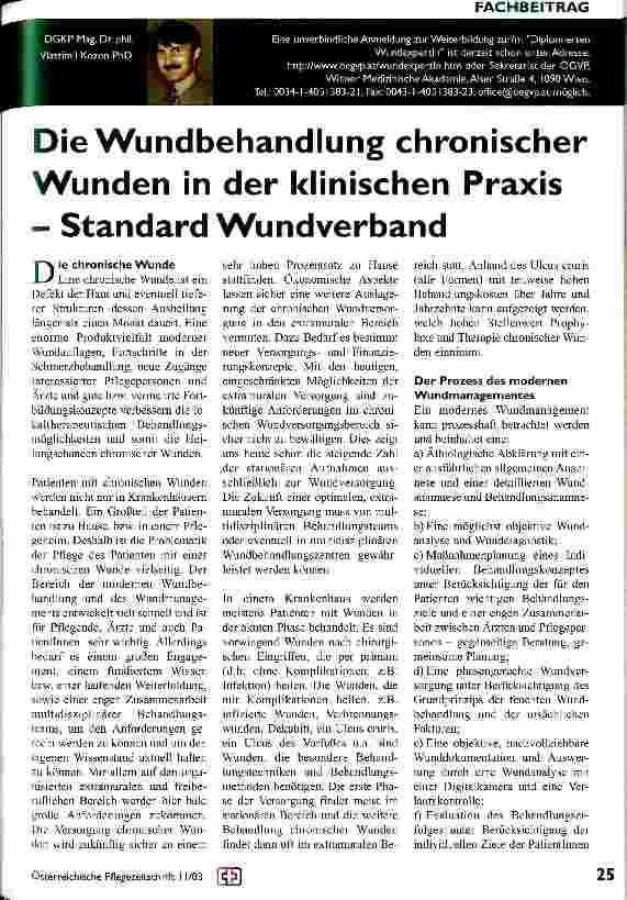 Vorschauseite 1: Die Wundbehandlung chronischer Wunden in der klinischen Praxis - Standard Wundverband