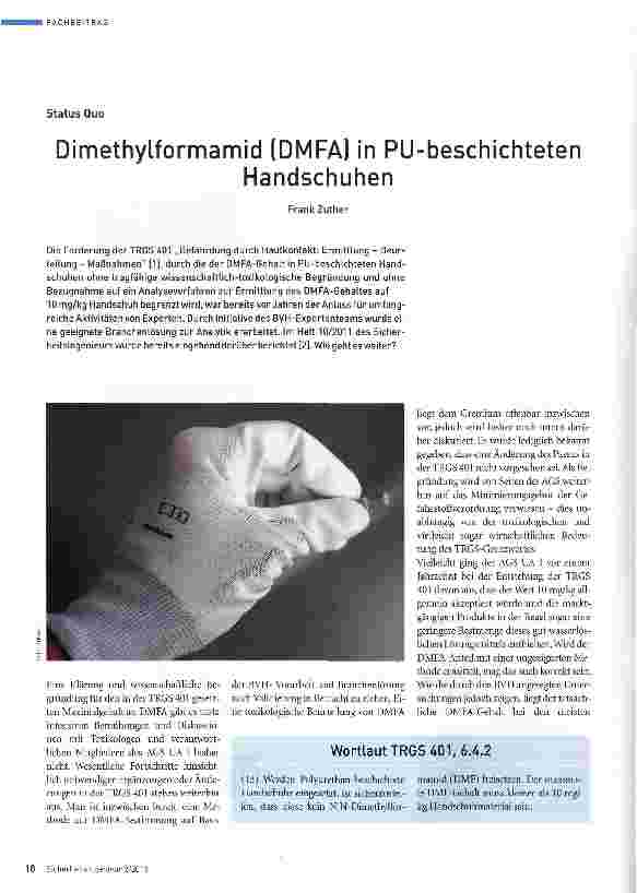 Vorschauseite 1: Dimethylformamid [DMFA) in PU-beschichteten Handschuhen