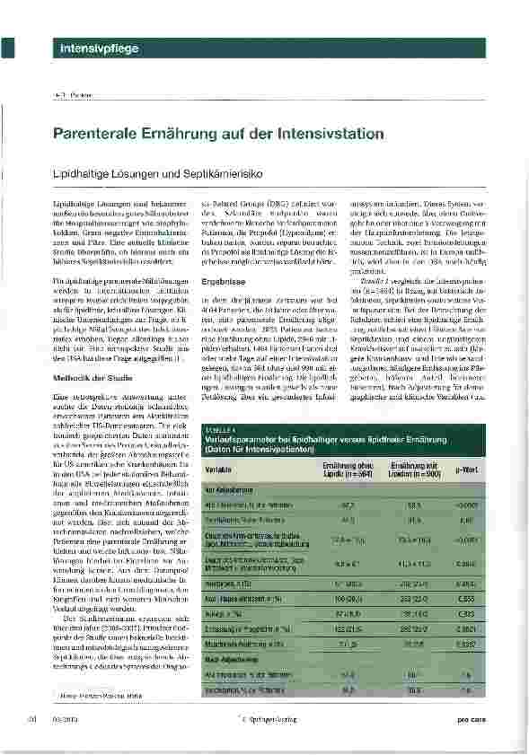 Vorschauseite 1: Parenterale Ernährung auf der Intensivstation