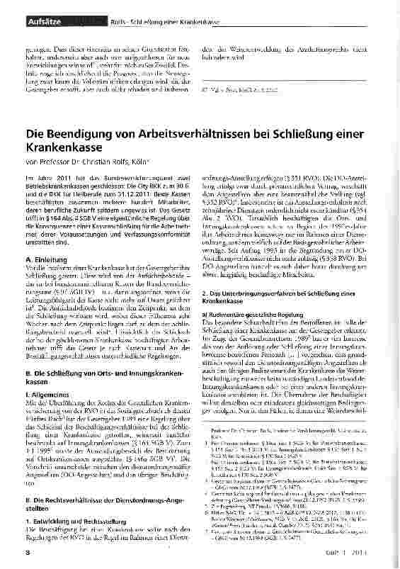 Vorschauseite 1: Die Beendigung von Arbeitsverhältnissen bei Schließung einer Krankenkasse