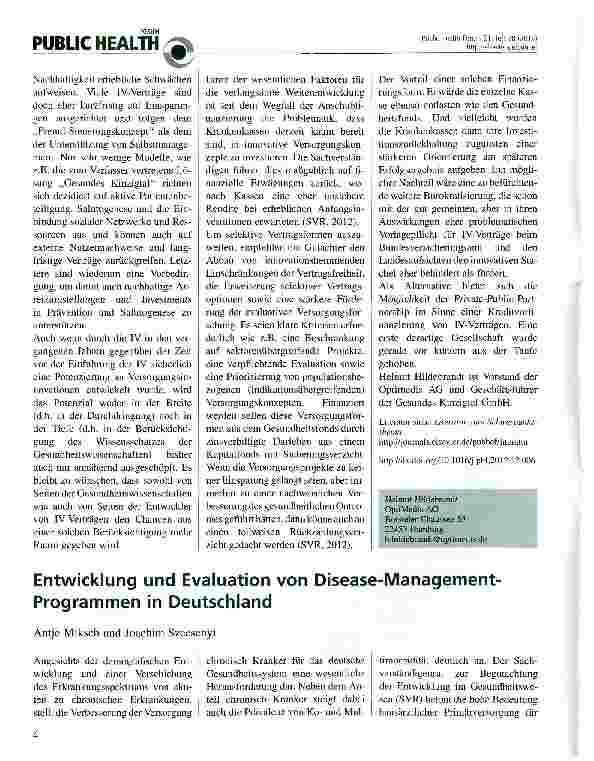 Vorschauseite 1: Entwicklung und Evaluation von Disease-Management-Programmen in Deutschland