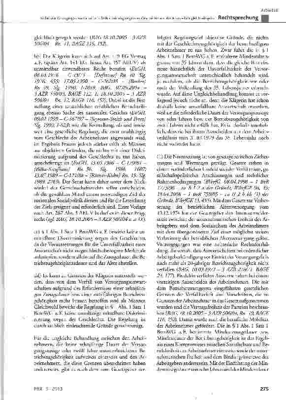 Vorschauseite 4: Verfall von Versorgungsanwartschaften -Diskriminierung wegen des Geschlechts und des Alters -Lohngleichheitsgebot