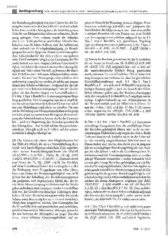 Vorschauseite 5: Verfall von Versorgungsanwartschaften -Diskriminierung wegen des Geschlechts und des Alters -Lohngleichheitsgebot