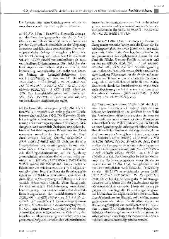 Vorschauseite 6: Verfall von Versorgungsanwartschaften -Diskriminierung wegen des Geschlechts und des Alters -Lohngleichheitsgebot
