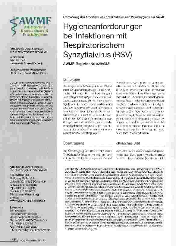 Vorschauseite 1: Hygieneanforderungen bei Infektionen mit Respiratorischem Synzytialvirus (RSV)