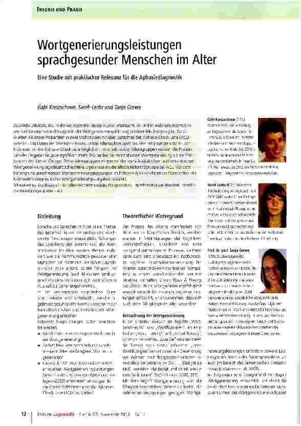 Vorschauseite 1: Wortgenerierungsleistungen sprachgesunder Menschen im Alter