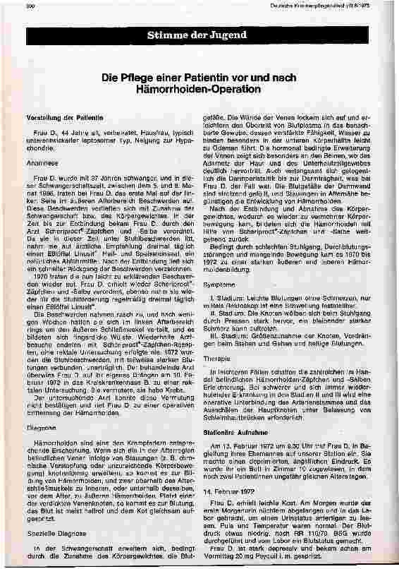 Vorschauseite 1: Die Pflege einer Patientin vor und nach Hämorrhoiden-Operation