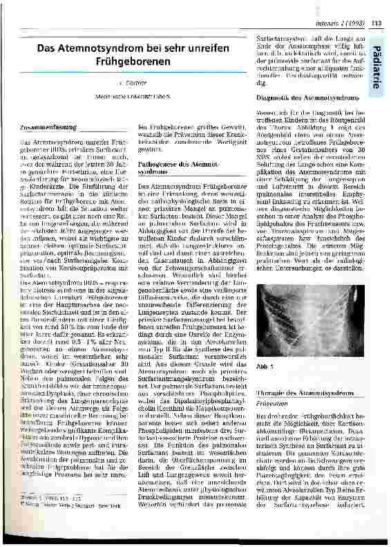 Vorschauseite 1: Das Atemnotsyndrom bei sehr unreifen Frühgeborenen