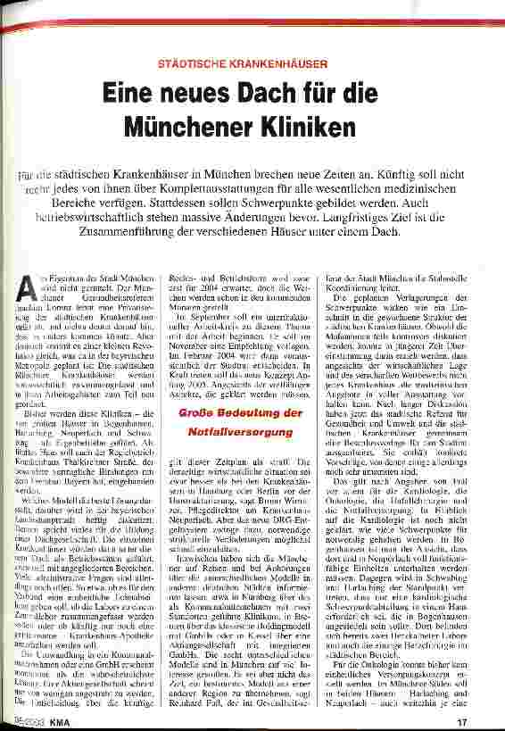 Vorschauseite 1: Ein neues Dach für die Münchener Kliniken