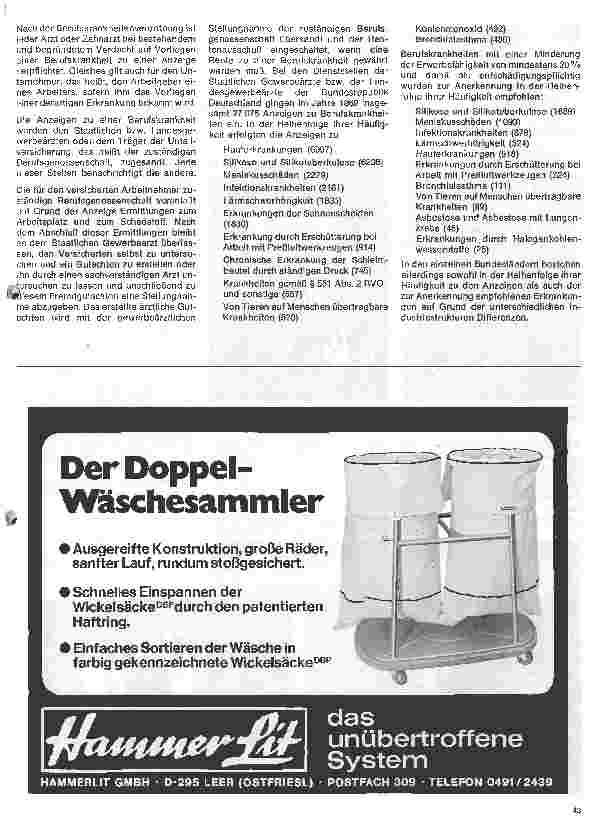 Vorschauseite 4: Arbeitsmedizin 5.Folge: Aus dem Amt für Arbeitsschutz der Freien und Hansest.Hamburg