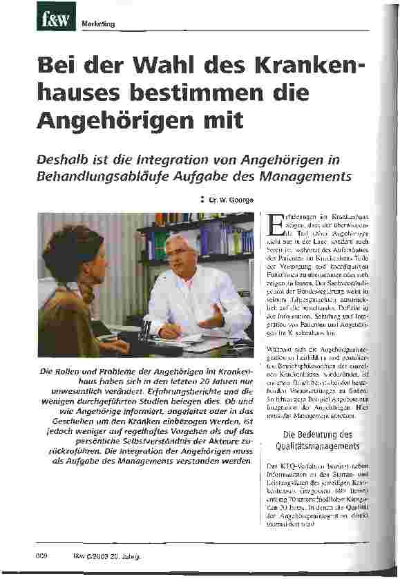 Vorschauseite 1: Bei der Wahl des Krankenhauses bestimmen die Angehörigen mit Deshalb ist die Integration von Angehörigen in Behandlungsabläufe Aufgabe des Managements