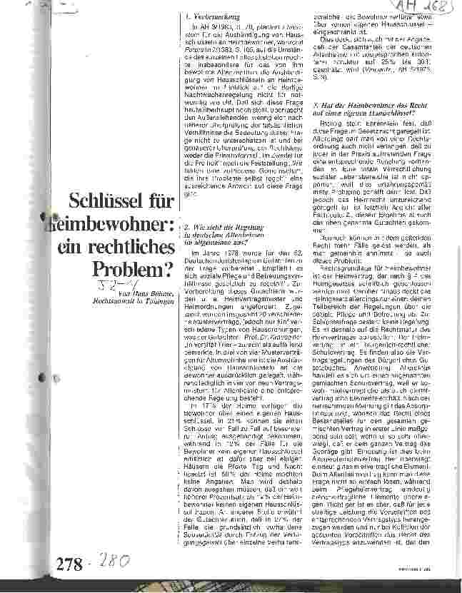Vorschauseite 1: Schlüssel für Heimbewohner: ein rechtliches Problem?