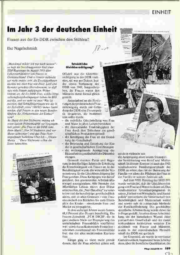 Vorschauseite 1: Im Jahr 3 der deutschen Einheit Frauen aus der Ex-DDR zwischen den Stühlen?