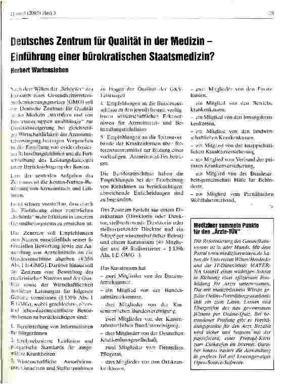 Vorschauseite 1: Deutsches Zentrum für Qualität in der Medizin - Einführung einer bürokratischen Staatsmedizin?