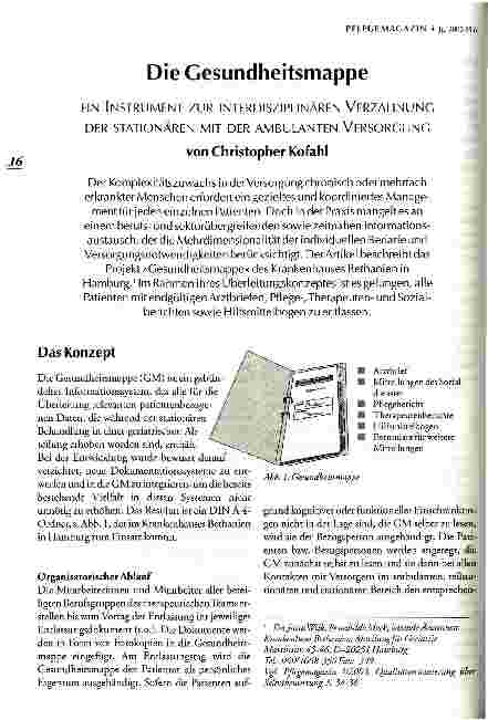 Vorschauseite 1: Die Gesundheitsmappe Ein Instrument zur interdisziplinären Verzahnung der stationären mit der ambulanten Versorgung
