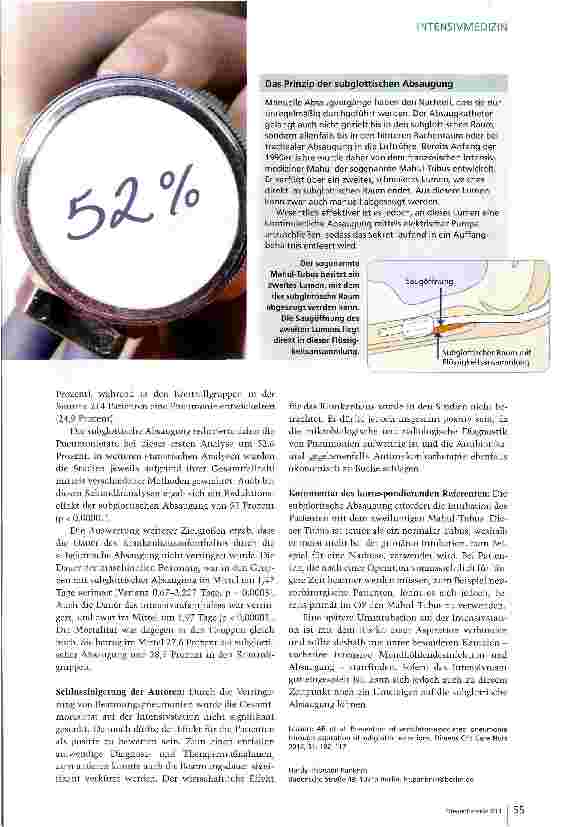 Vorschauseite 2: Subglottische Absaugung senkt Pneumonierate um 52 Prozent