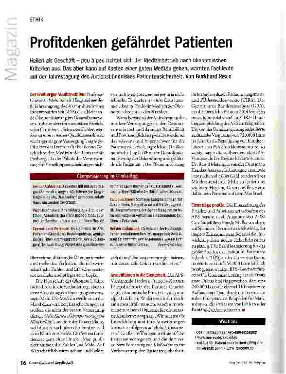Vorschauseite 1: Profitdenken gefährdet Patienten