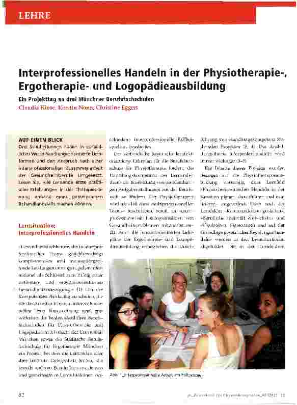 Vorschauseite 1: Interprofessionelles Handeln in der Physiotherapie-, Ergotherapieund Logopädieausbildung