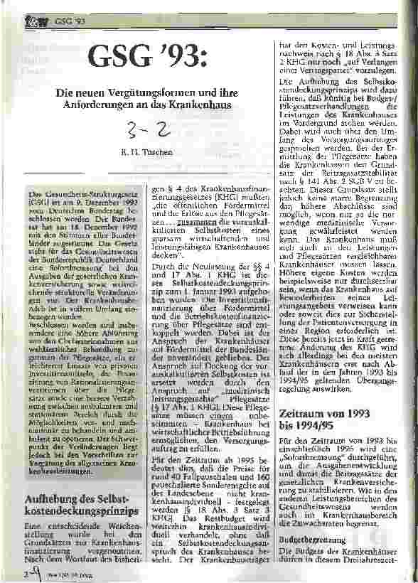 Vorschauseite 1: GSG 1993: Die neuen Vergütungsformen und ihre Anforderungen an das Krankenhaus
