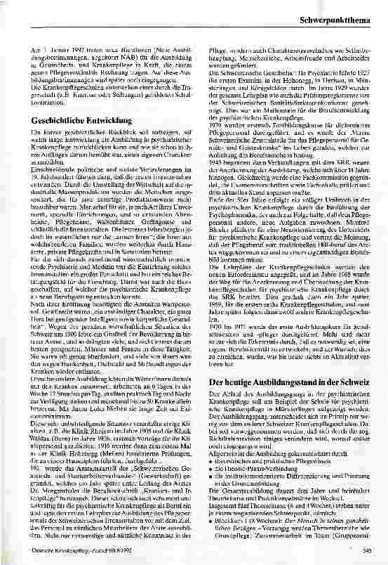 Vorschauseite 2: Die Ausbildung zur/zum Psychiatriekrankenschwester/-pfleger in der Schweiz