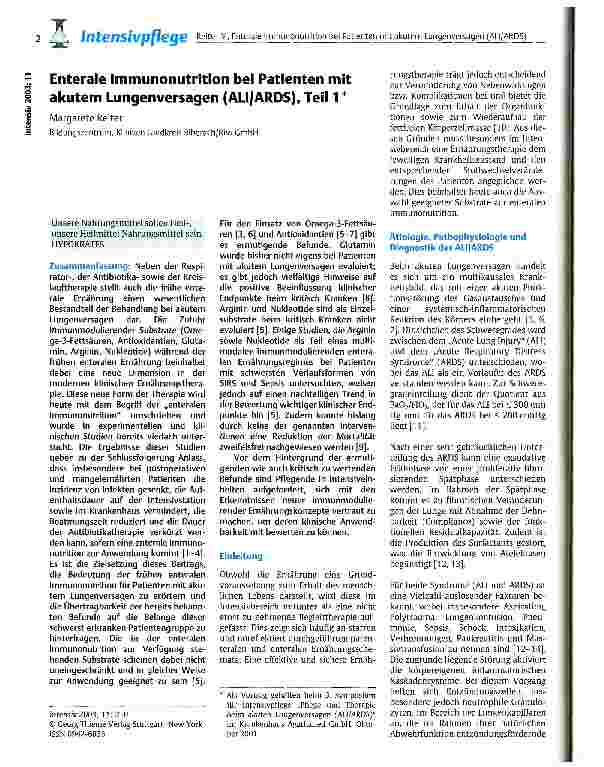 Vorschauseite 1: Enterale Immunonutrition bei Patienten mit akutem Lungenversagen (ALI/ARDS) Teil 1