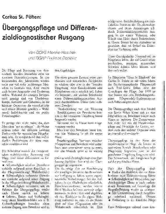Vorschauseite 1: Caritas St. Pölten: Übergangspflege und Differenzialdiagnostischer Ausgang
