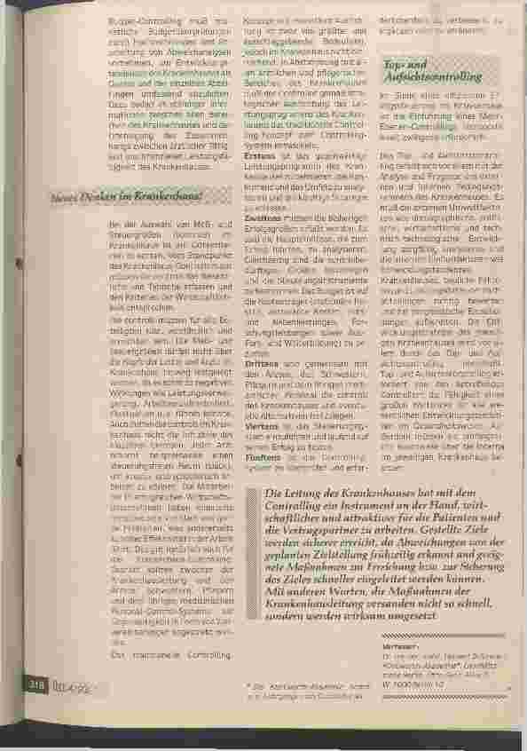 Vorschauseite 4: Der Controller im Krankenhaus - Kostenund Leistungstherapeut Zielorientierte Steuerung ist mehr denn je nötig