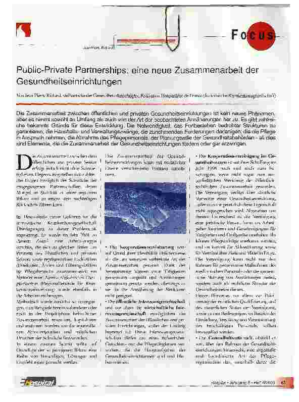 Vorschauseite 1: Public-Private Partnerships: eine neue Zusammenarbeit der Gesundheitseinrichtungen