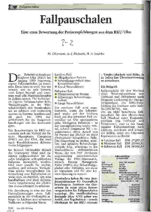 Vorschauseite 1: Fallpauschalen Eine erste Bewertung der Preisempfehlungen aus dem RKU Ulm