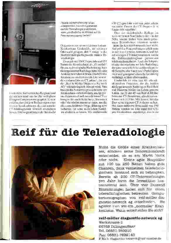 Vorschauseite 2: Medizin-Technik/Teleradiologie: Große Chanchen für kleine Krankenhäuser